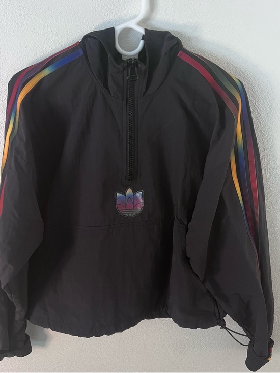 adidas Jackets & Blazers - adidas Black Anorak Windbreaker Jacket with Multicolor Stripe Details